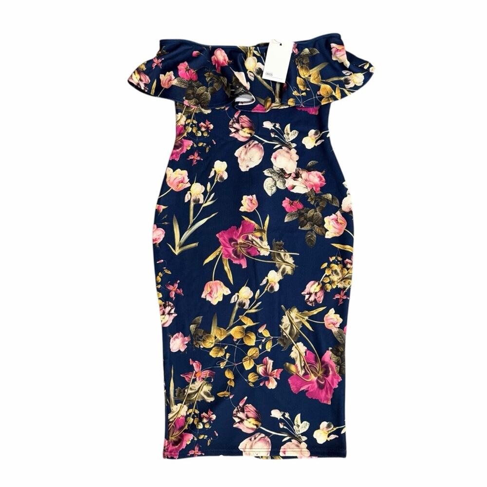 ASOS Strapless Floral Dress - Navy and Pink